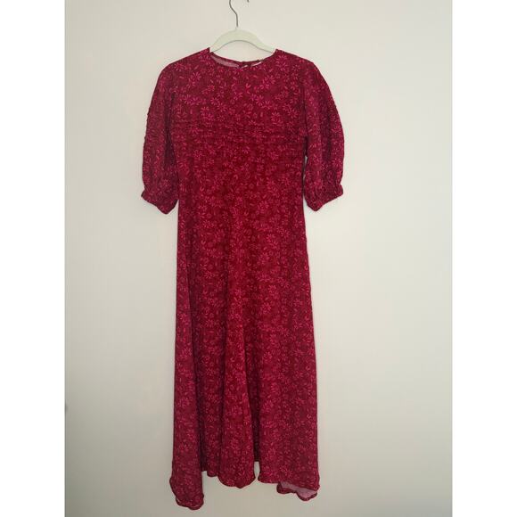 NWT Free People Jessie Red Floral Puff Sleeve Cottagecore Prairie Midi Dress 0 - Picture 3 of 8